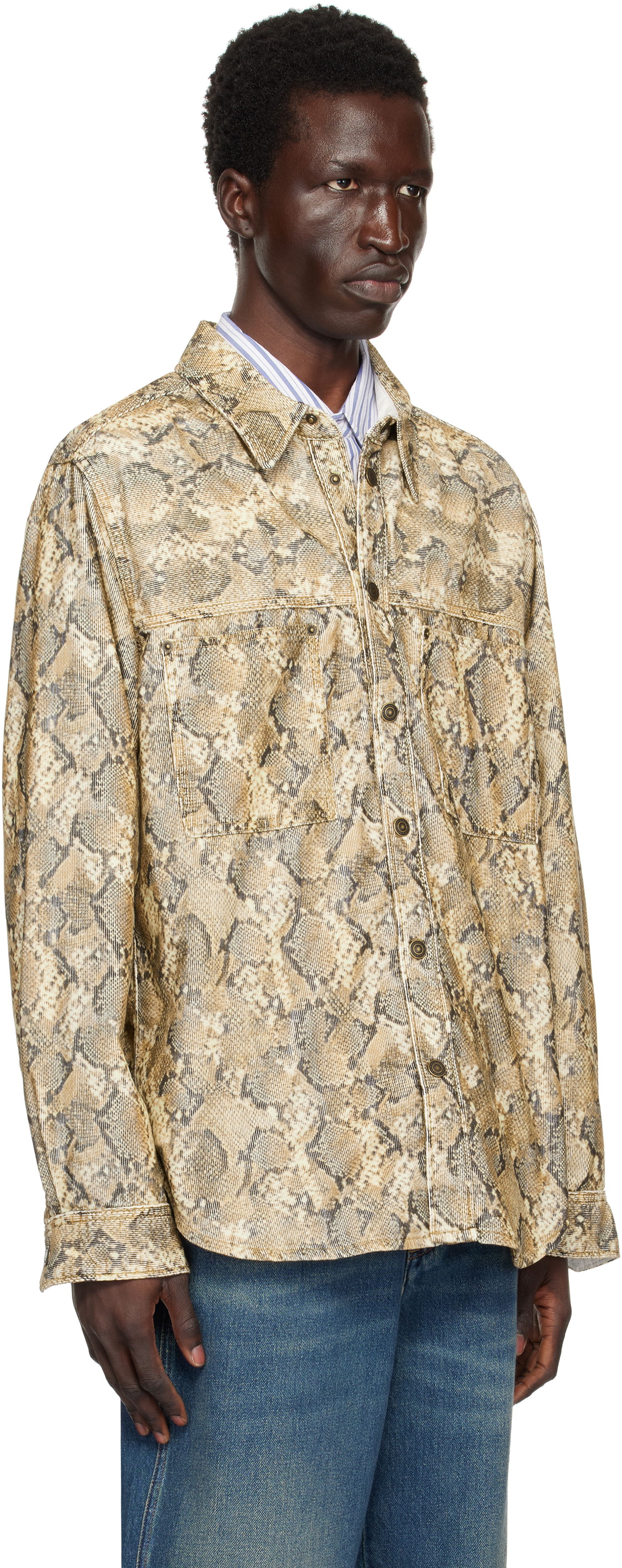 Paita ISABEL MARANT Isabel Marant Victor Snakeskin Print Shirt Beige | CH0196HA-B4G02H, 1