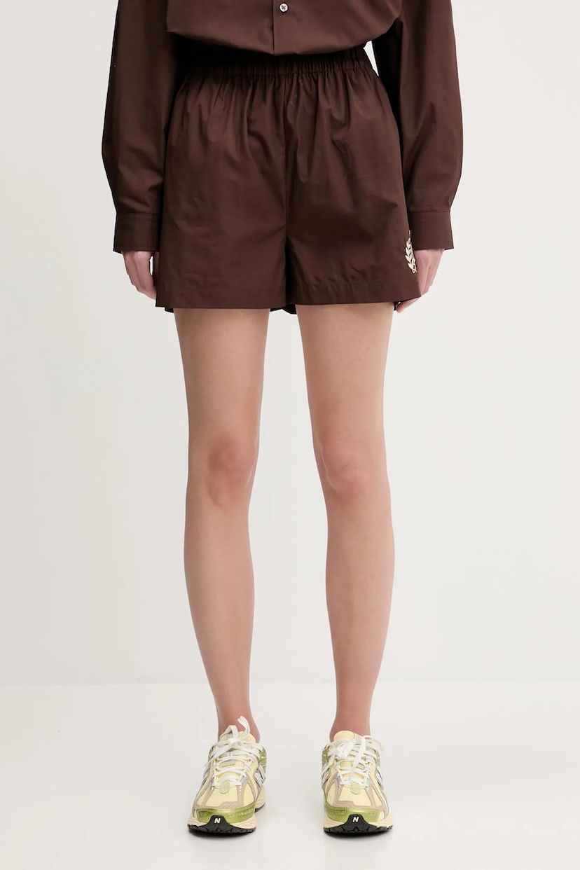 Shortsit Sporty & Rich Sporty & Rich H&W Crest Poplin High Waist Shorts Ruskea | SH012612241BR03