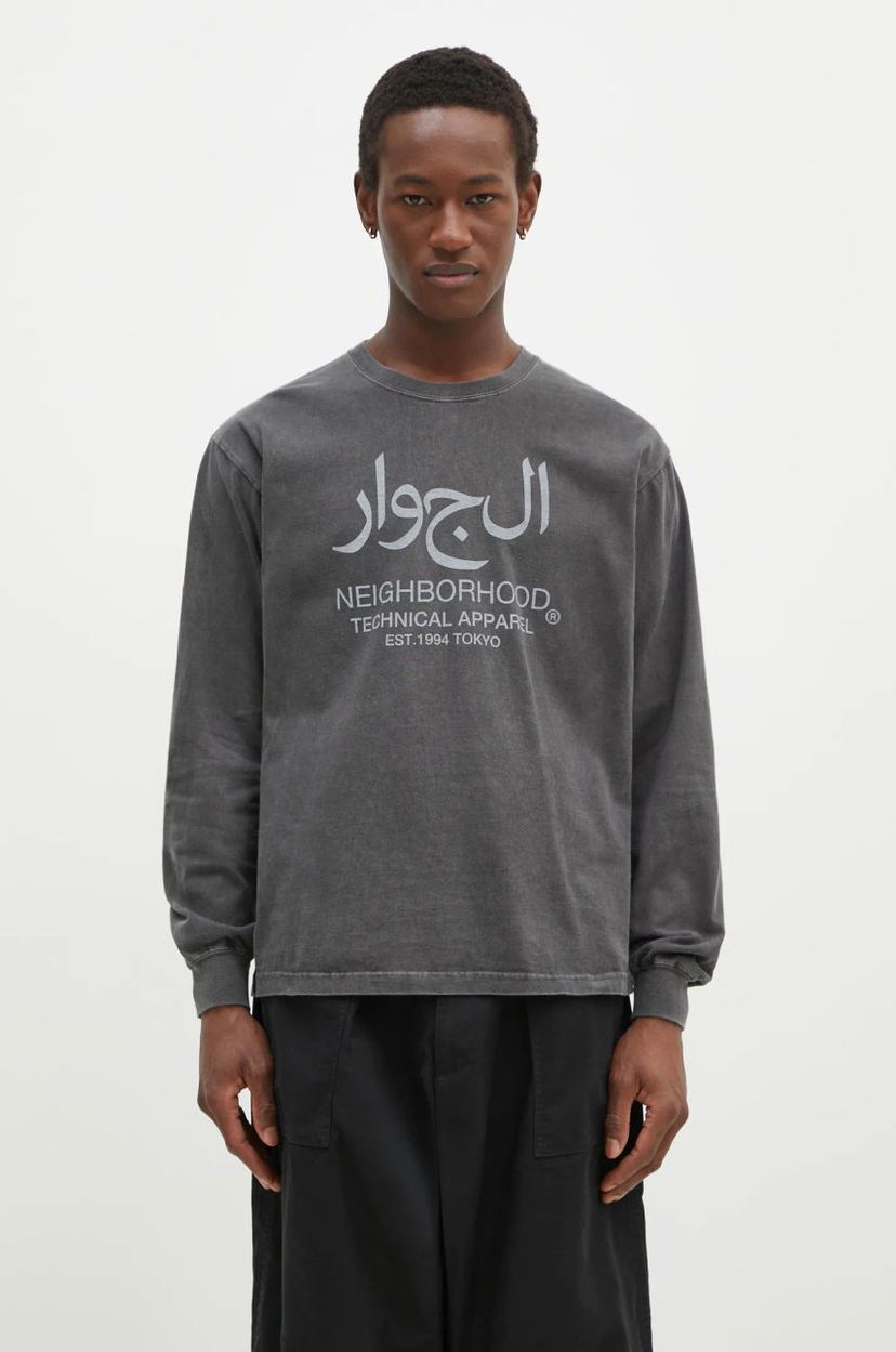 T-paita Neighborhood NEIGHBORHOOD Arabic Logo Long Sleeve T-Shirt Harmaa | 242PCNH.LT15