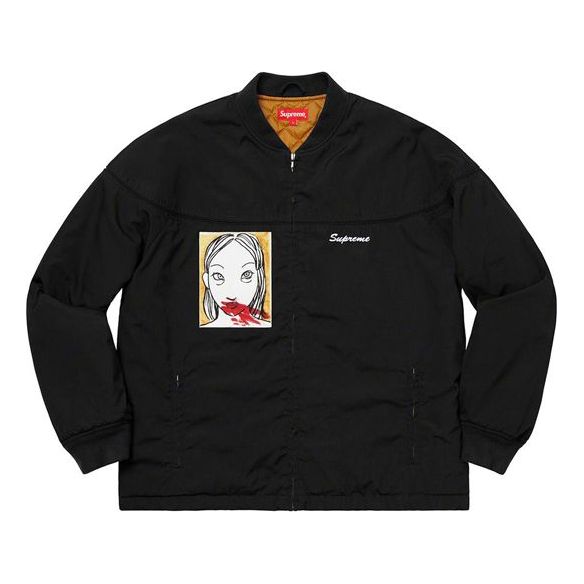 Bomber-takki Supreme Mug Shot Graphic Print Crew Jacket Musta | SUP-FW19-386