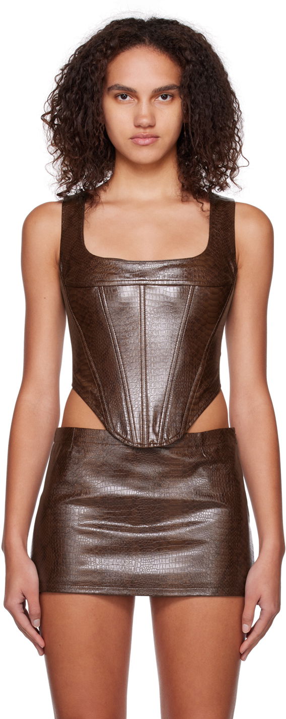 Hame Miaou Miaou Campbell Faux Leather Corset Tank Top Ruskea | 7020PYPCPY