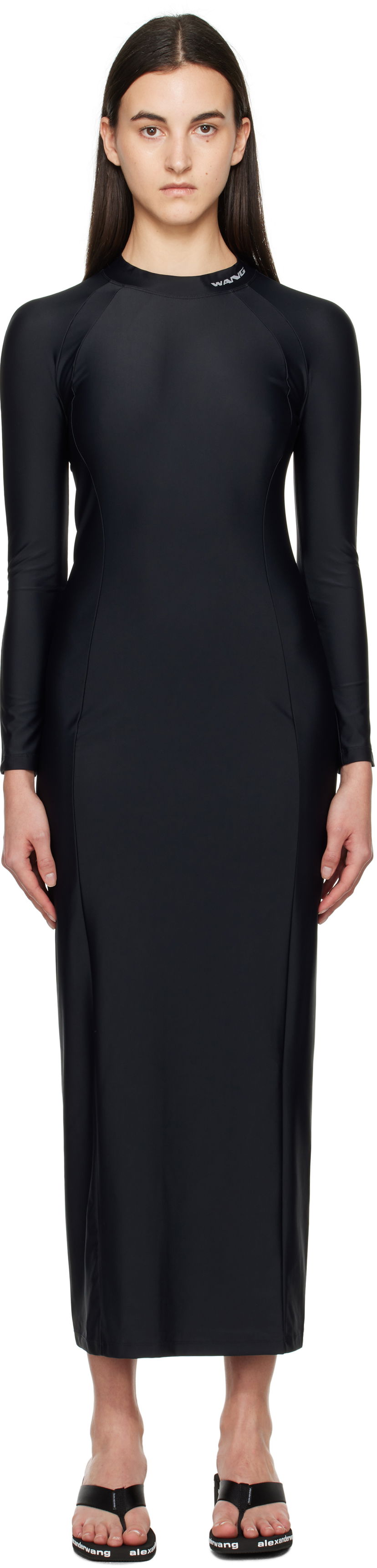 Mekko Alexander Wang Alexander Wang Rashguard Long Sleeve Maxi Dress Musta | 4CC1256293