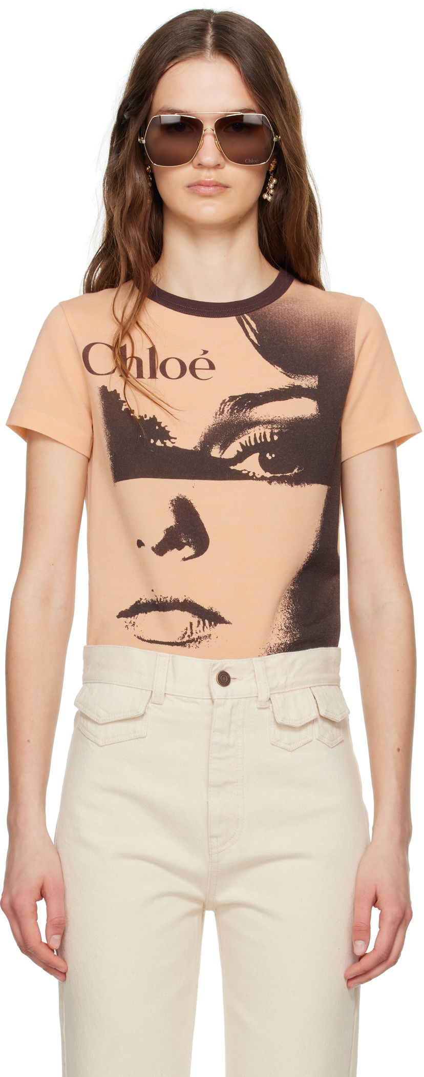 T-paita CHLOÉ Chloé Crewneck Logo Graphic T-Shirt Beige | CH25UJH11189
