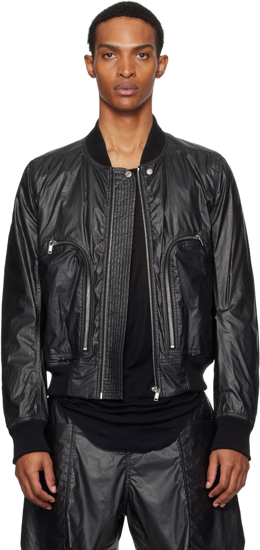 Bomber-takki Rick Owens Rick Owens Bauhaus Flight Bomber Jacket Musta | RU02E1749 PCT
