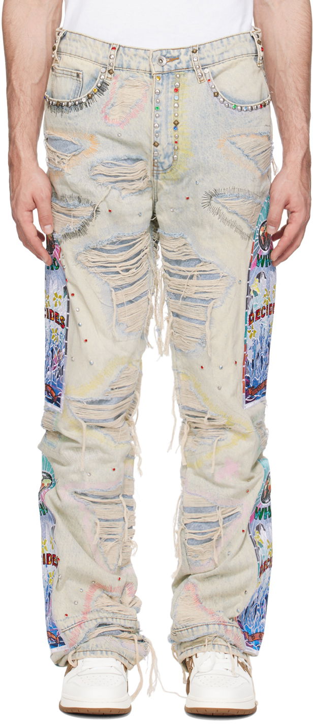 Jeans Who Decides War Who Decides War Distressed Studded Embroidered Patched Jeans Monivärinen | 1120970008SS24