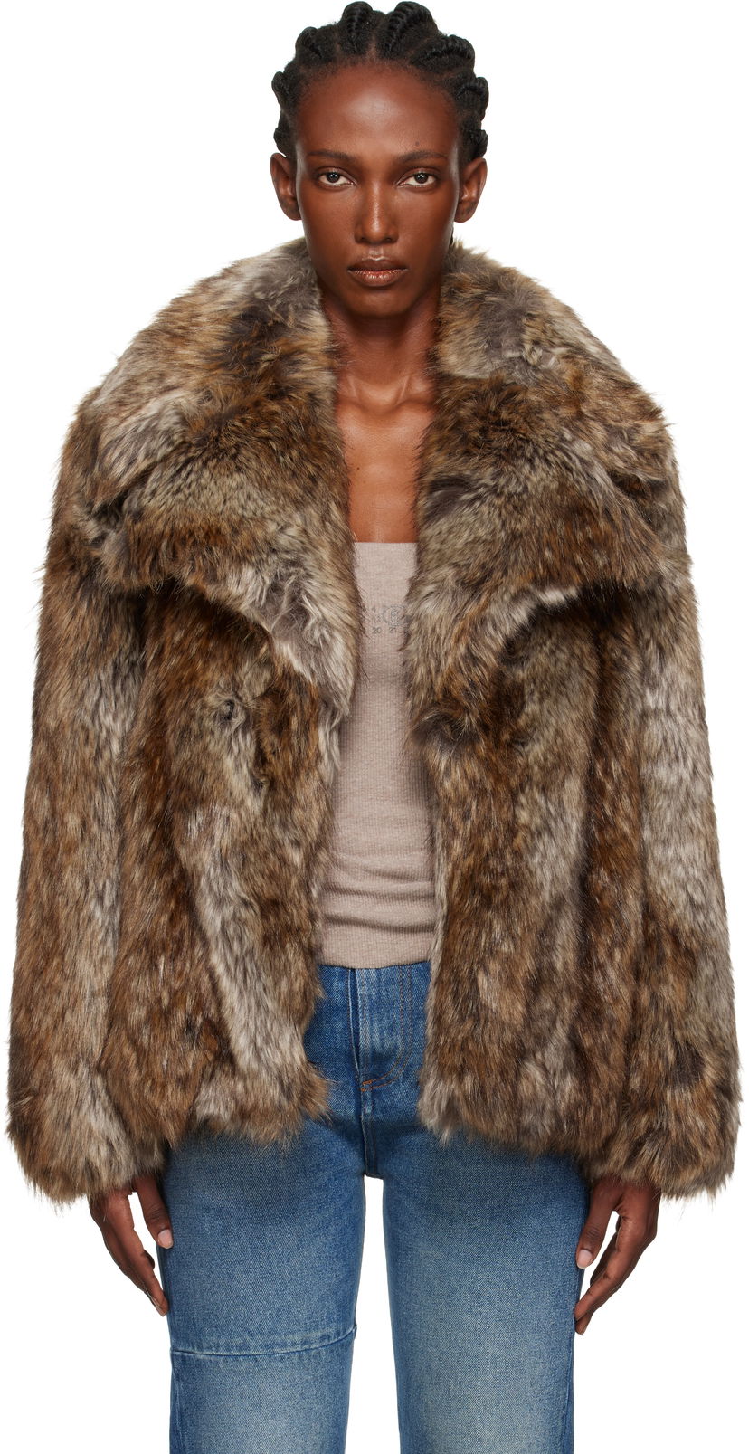 Takki Maison Margiela MM6 Maison Margiela Hook-Eye Faux-Fur Jacket Ruskea | S52AM0326 M35464