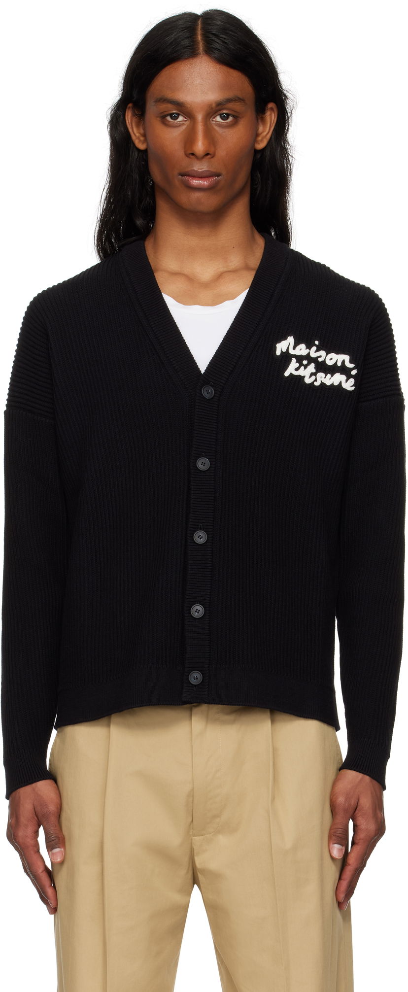 Villapaita MAISON KITSUNÉ Handwriting Comfort Ribbed Cardigan by Maison Kitsuné Musta | OM00505KT1126