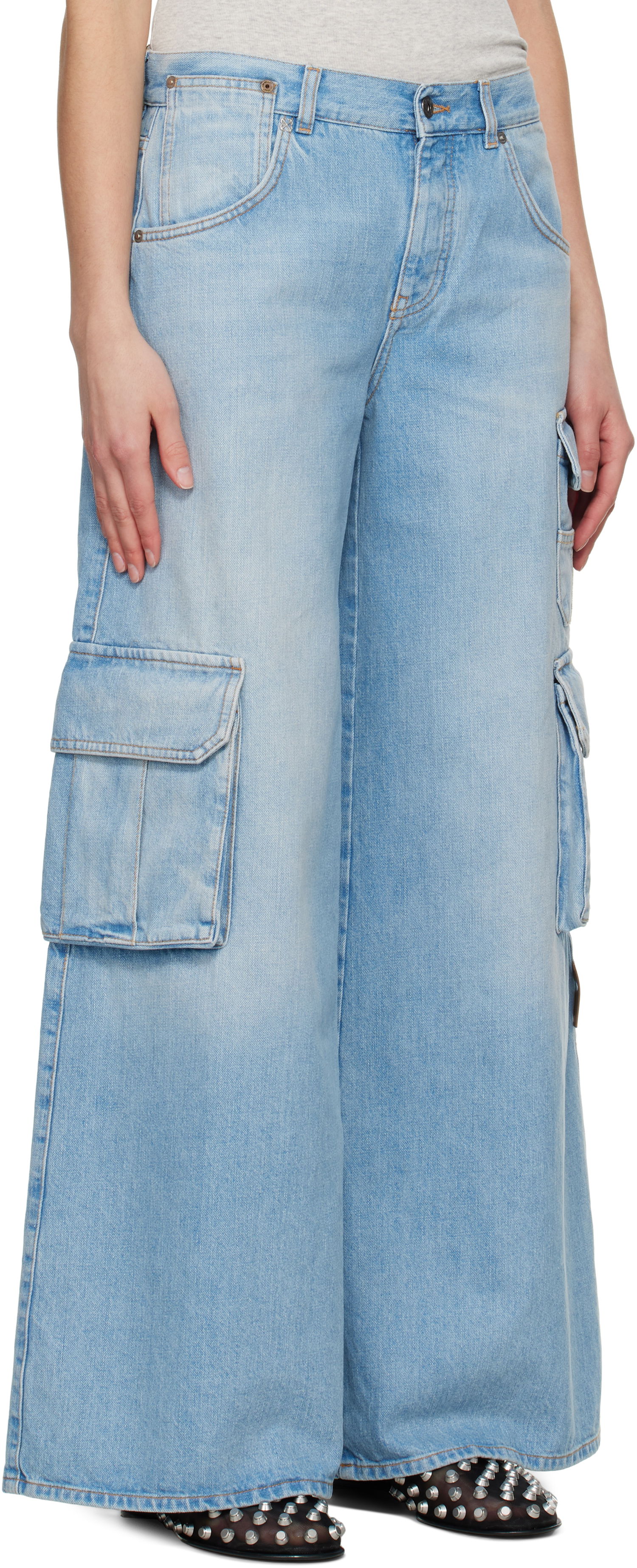 Cargo housut Off-White Off-White Wide-Leg Cargo Denim Jeans Sininen | OWYB019S25DEN0024000, 1