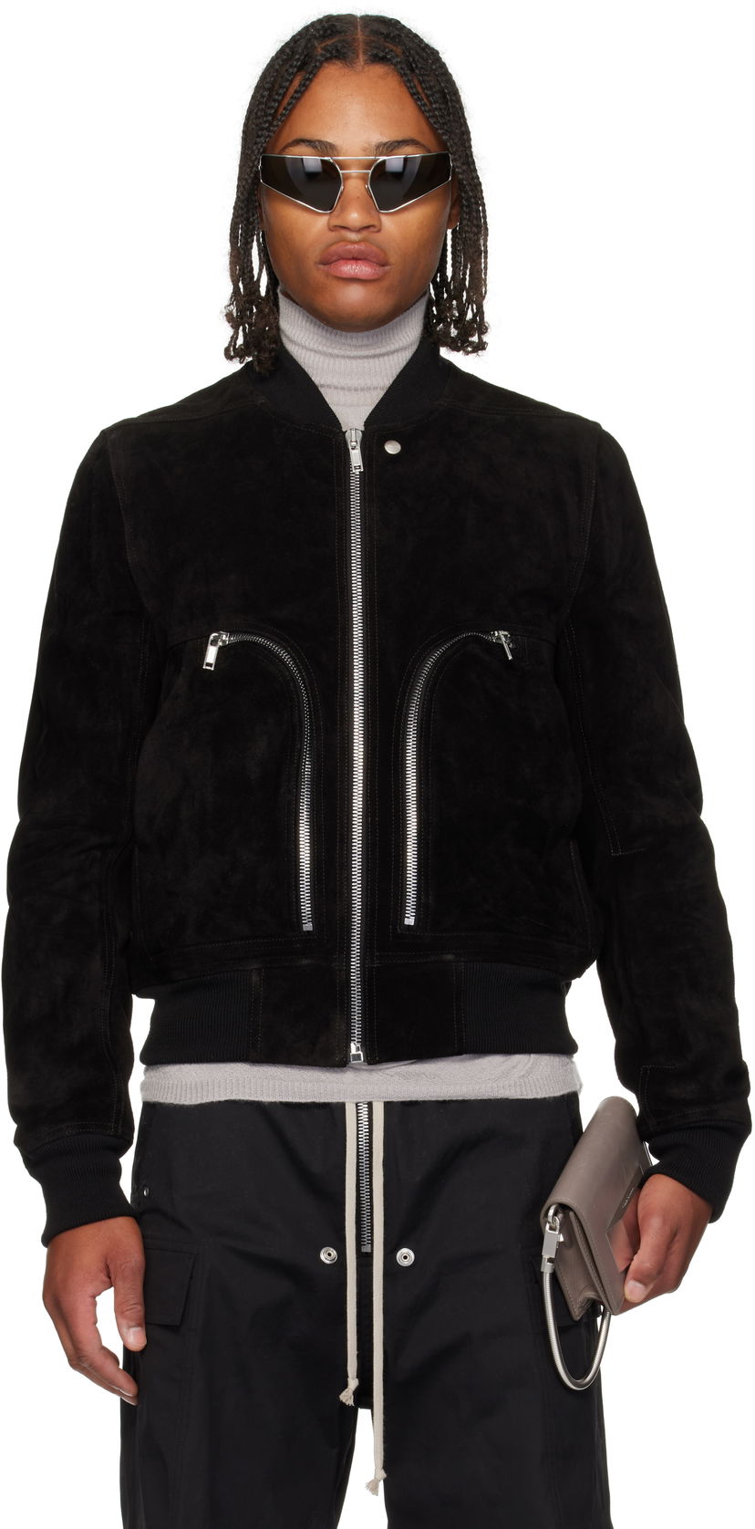 Bomber-takki Rick Owens Rick Owens Concordians Bauhaus Suede Flight Jacket Musta | RU02E1749 LCS