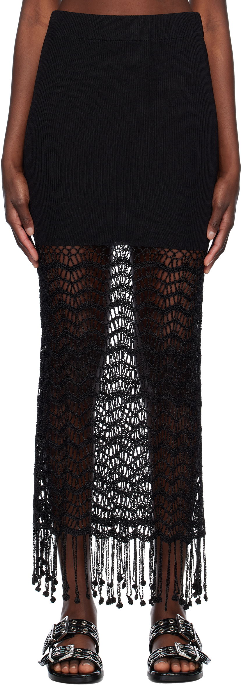 Hame GANNI GANNI Crochet Maxi Skirt with Fringe Musta | K2435