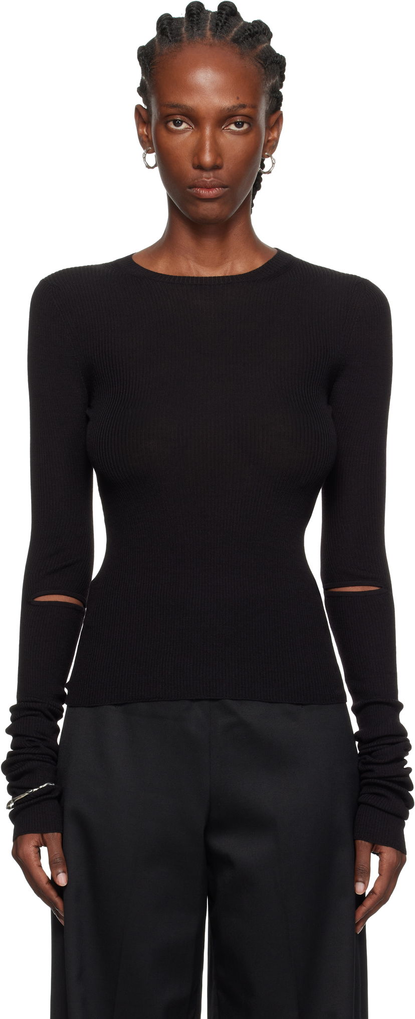 Villapaita Ann Demeulemeester Ann Demeulemeester Lyell Elbow Cutout Fitted Sweater Musta | 2520-W-KN02-KN043-099