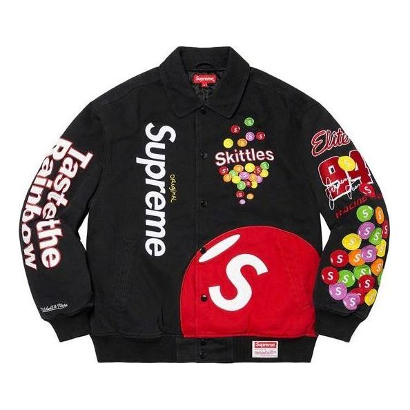 Bomber-takki Supreme Skittles x Mitchell & Ness Varsity Jacket Musta | SUP-FW21-328