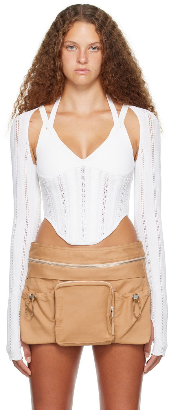 Hame Dion Lee Snakeskin Column Corset Top Beige | A7732P23
