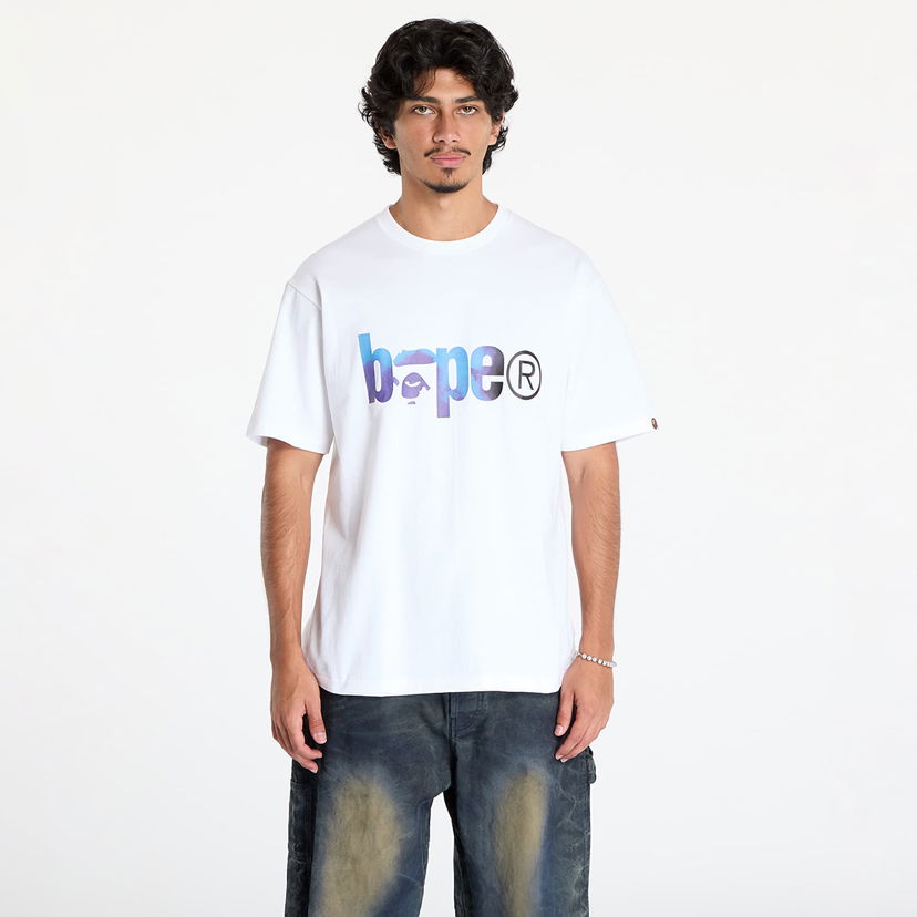 T-paita BAPE Tie Dye Bape Logo Tee White/ Black Valkoinen | 001TEK801034M WH2