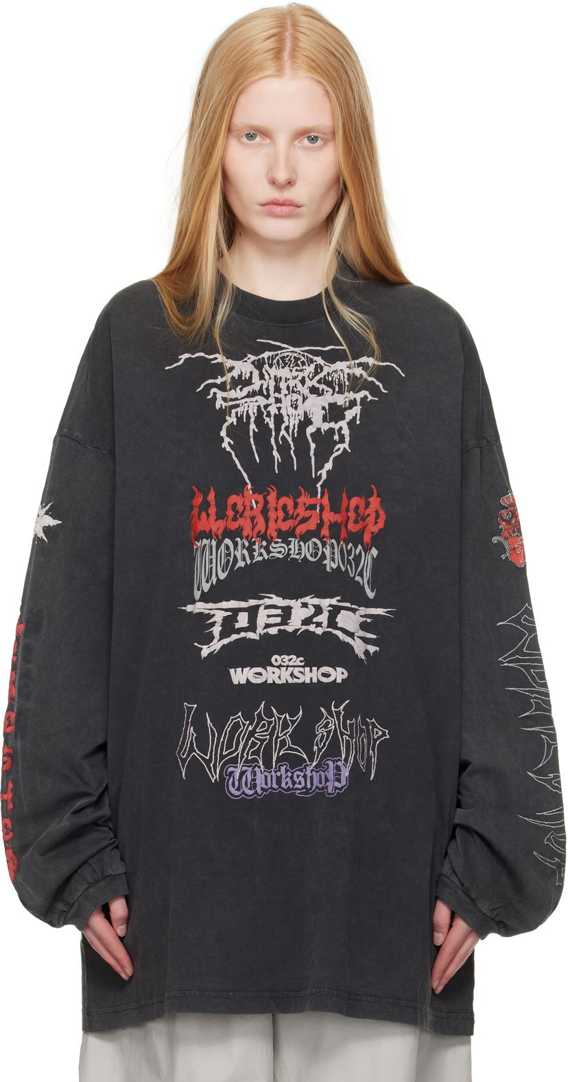 T-paita 032C 032c Telepresence Oversized Graphic Long Sleeve T-Shirt Musta | S25-URC-0271-050-W