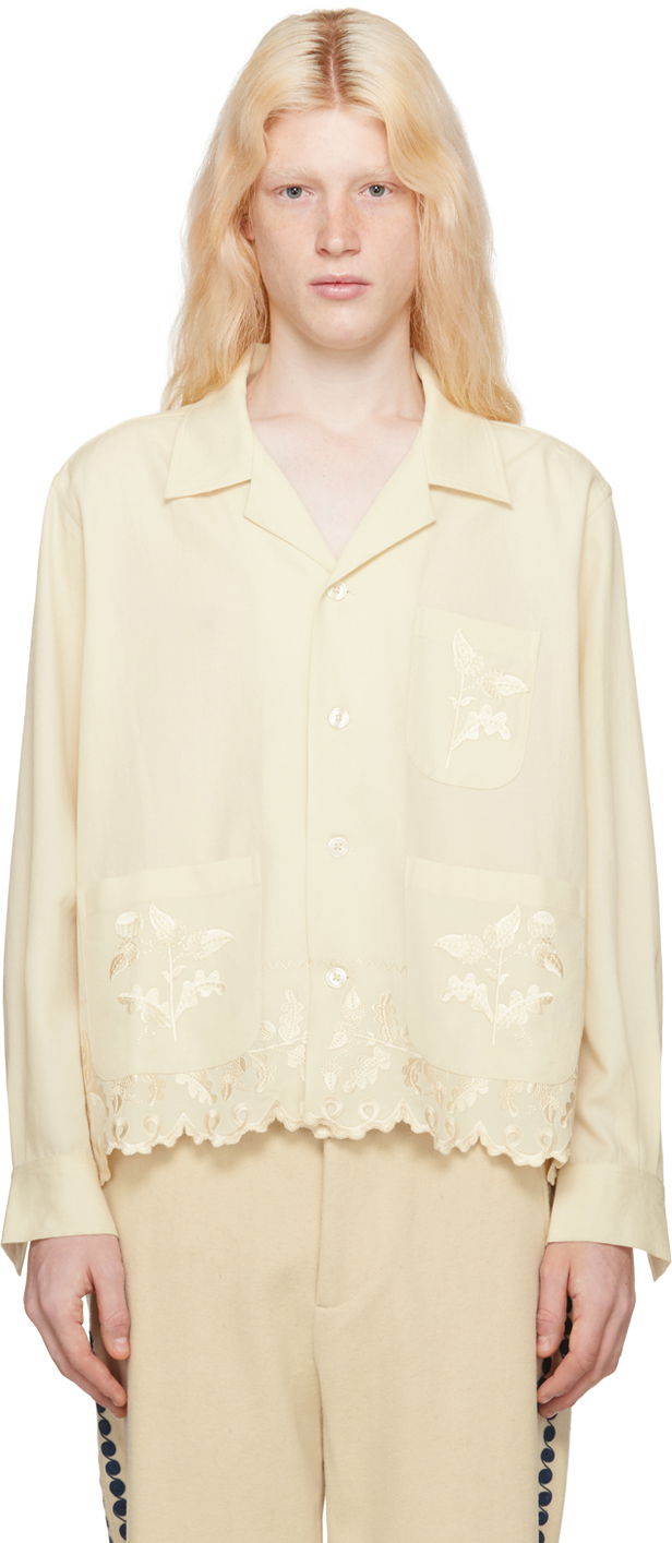 Paita Bode Scalloped Acorn Shirt "Off-White" Beige | MRF23SH033