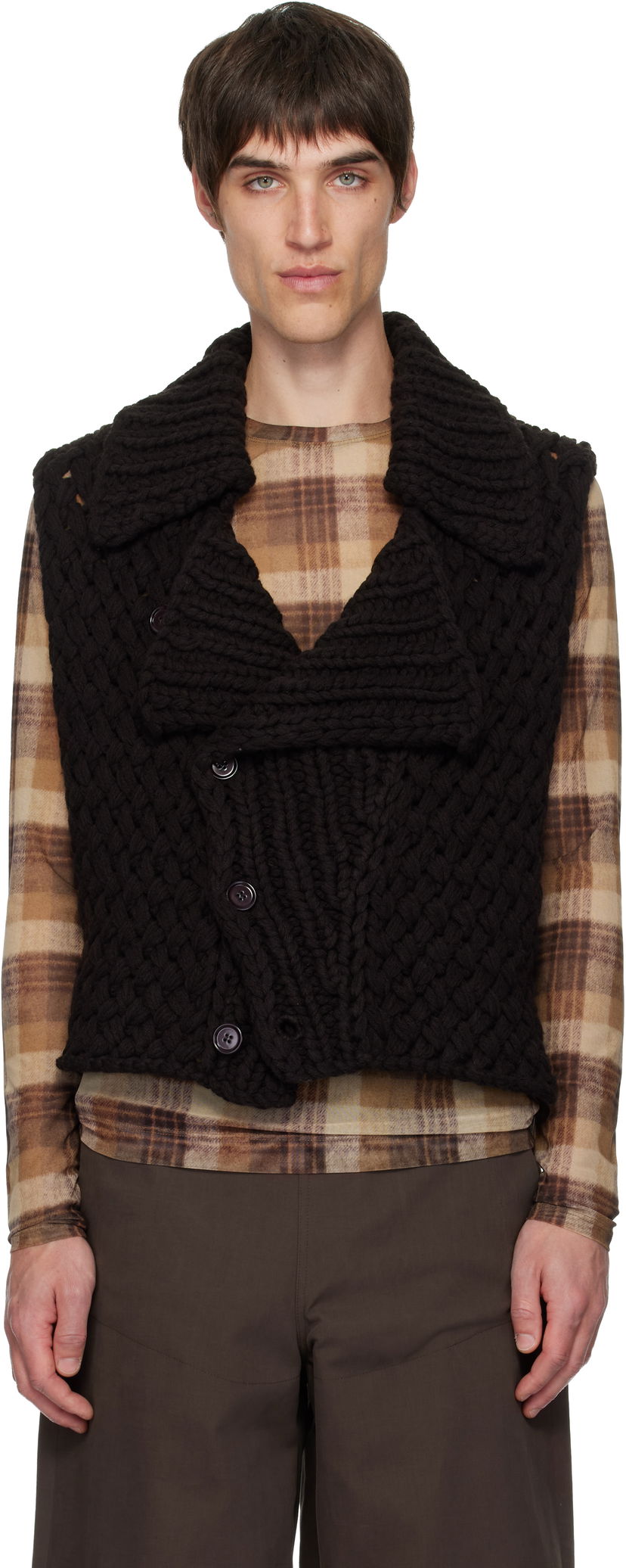 Liivi Dries Van Noten Dries Van Noten Merino Wool Chunky Knit Shawl Collar Vest Musta | 252-021248-2710