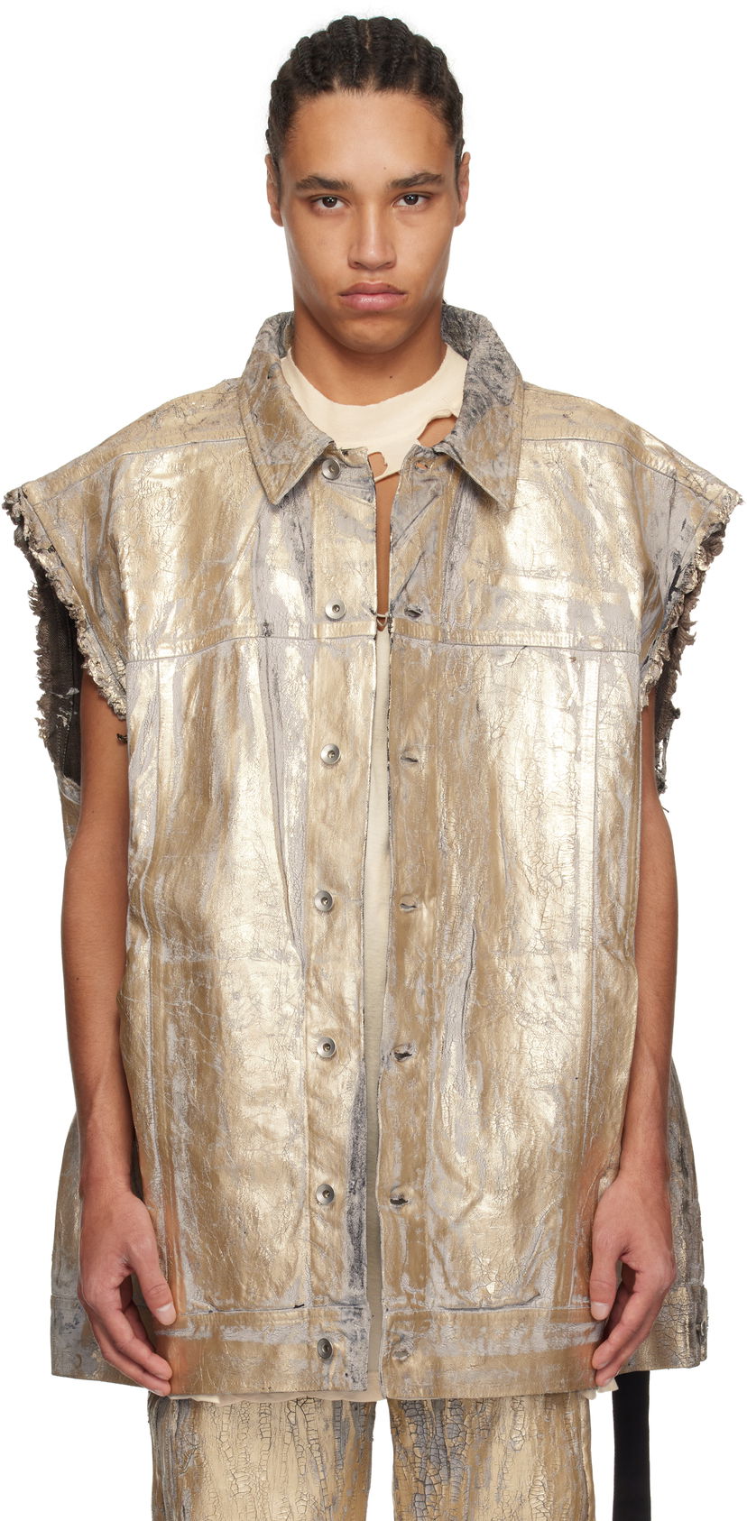 Liivi Rick Owens Rick Owens DRKSHDW Hollywood Jumbo Worker Sleeveless Denim Jacket Metallinen | DU01E3762 GMC