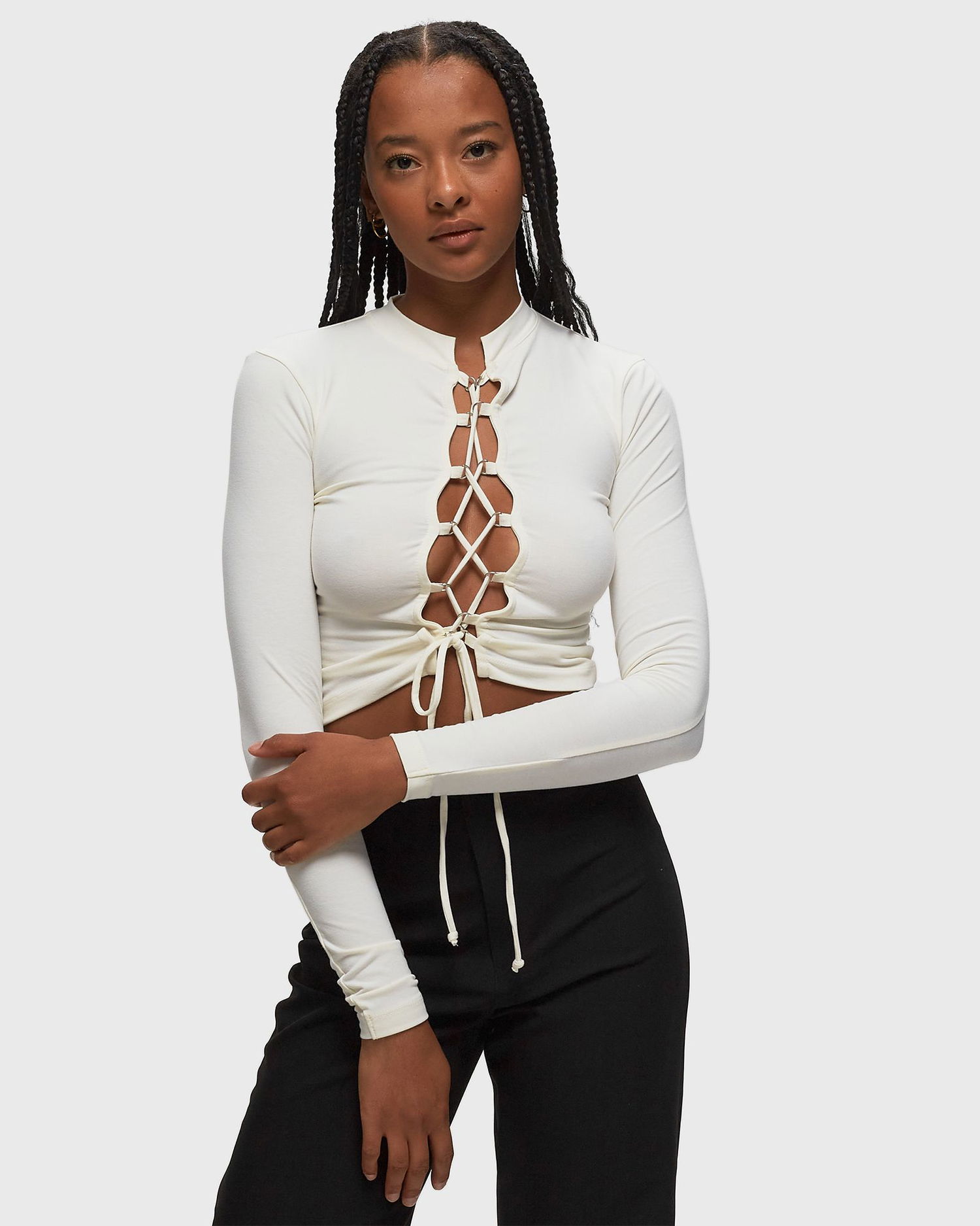 T-paita HERON PRESTON LACE-UP LS TEE Valkoinen | HWAB029F23JER0010400, 1