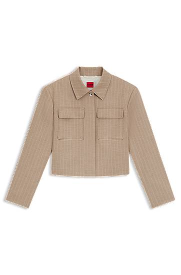 Takki BOSS Relaxed Fit Pinstripe Flannel Blazer Beige | 50542658