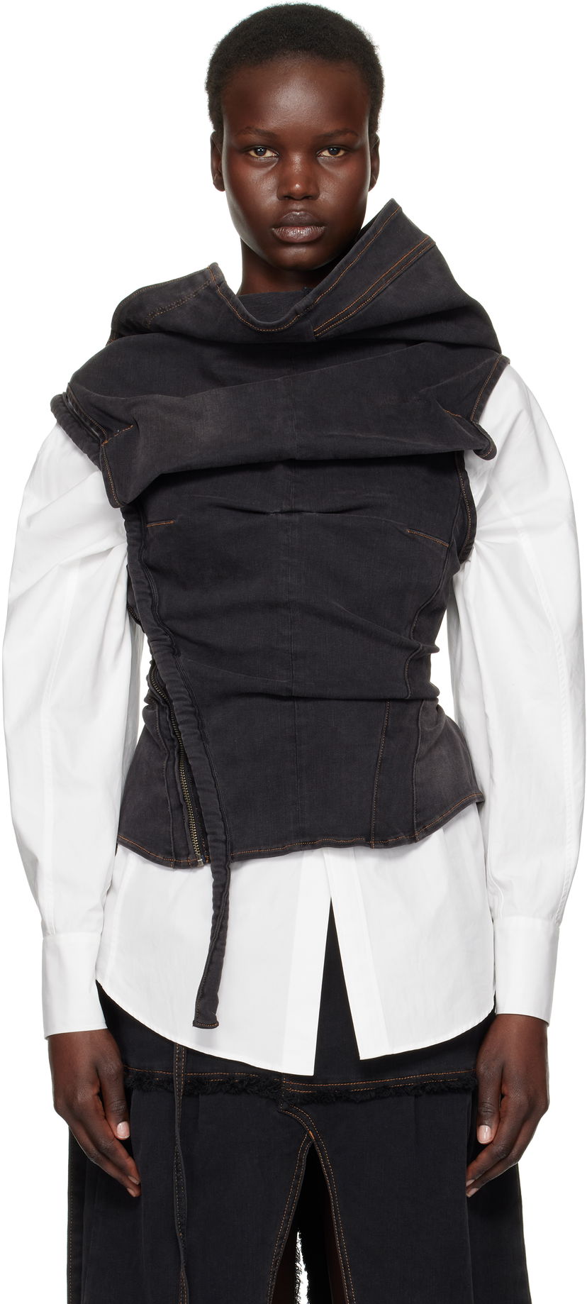 Crop top Ottolinger Ottolinger Draped Denim Corset Top Musta | 2217010111
