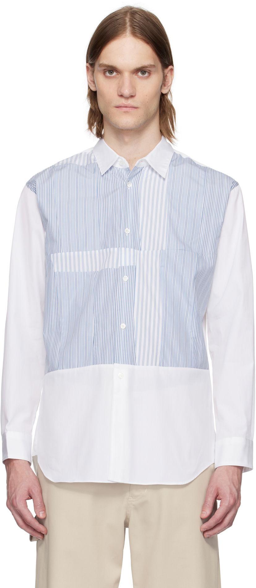 Paita Comme des Garçons Comme des Garçons Yarn Dyed Stripe Poplin Shirt Valkoinen | FO-B027-051