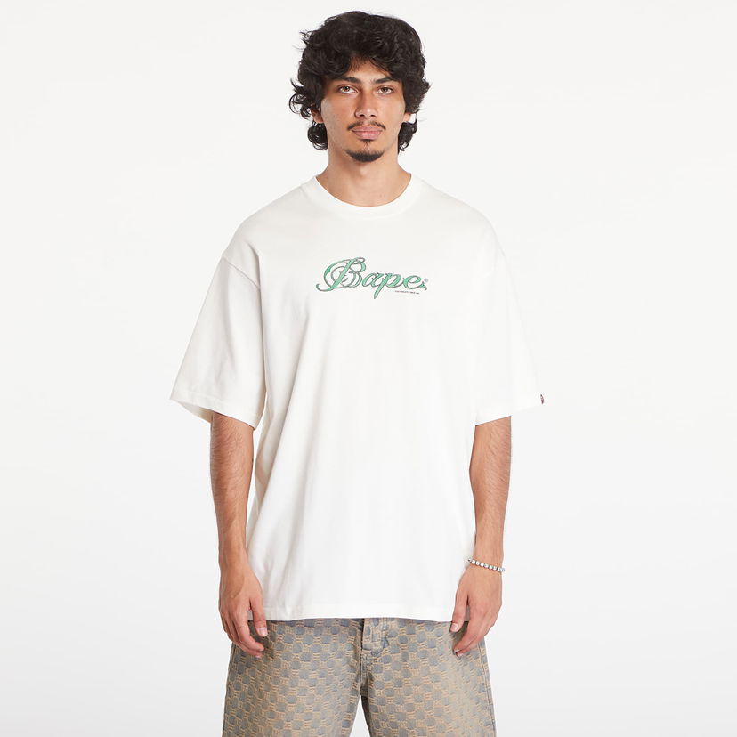 T-paita BAPE A BATHING APE Logo Relaxed Fit Short Sleeve Tee Ivory Valkoinen | 001TEK801316M IVY