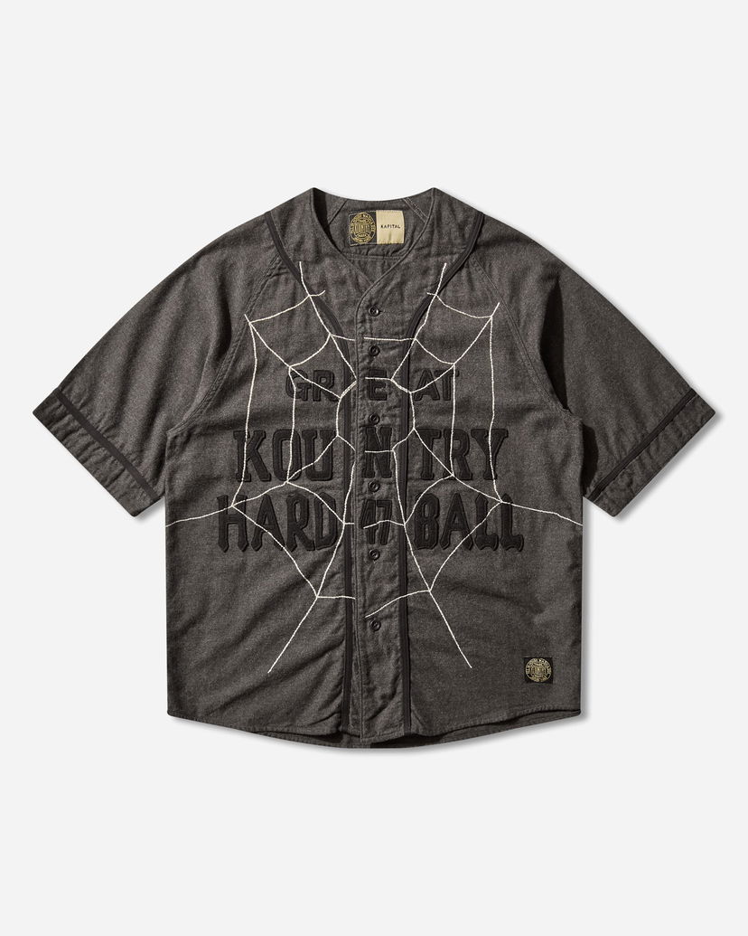 Paita KAPITAL Cotton Wool Great Kountry Baseball Shirt with Spiderweb Design Harmaa | K2505SS215 DARKGRAY