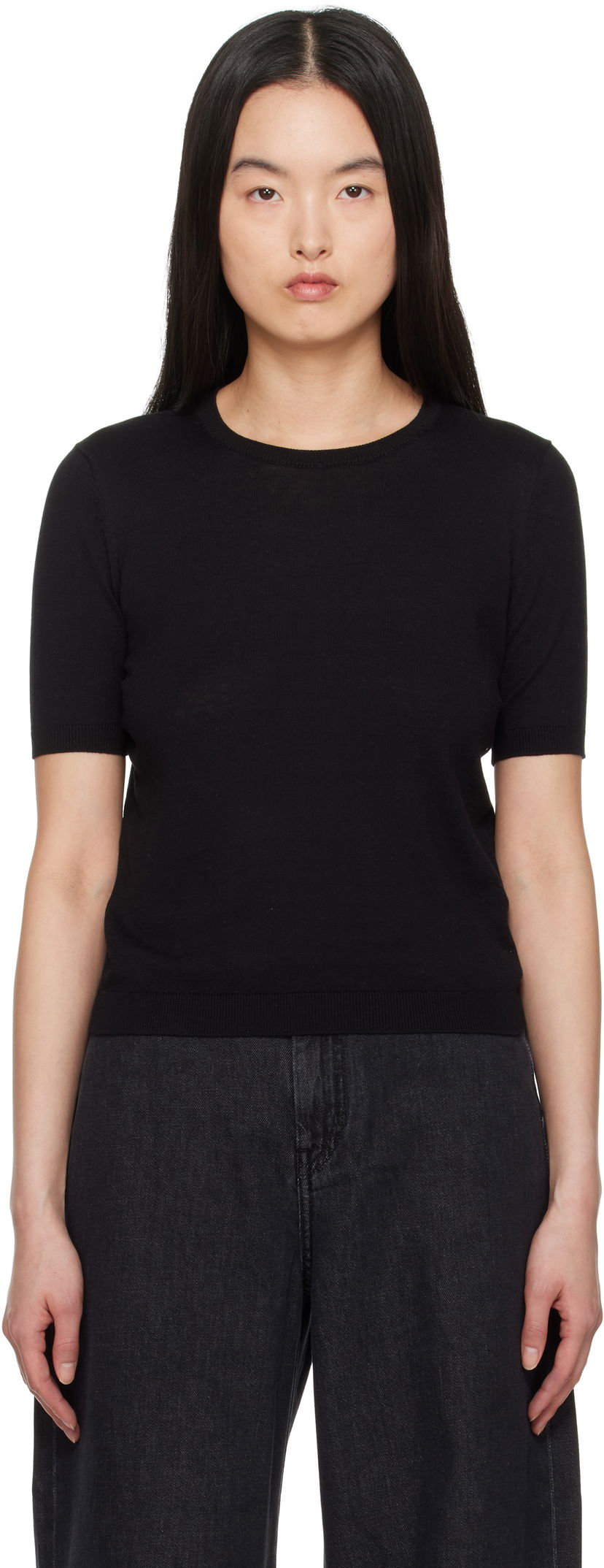 Villapaita Max Mara Weekend Max Mara Zibetto Knit T-Shirt Musta | 2515361041600