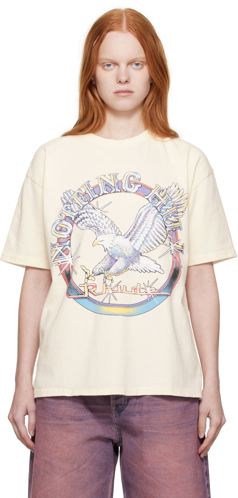 T-paita Rhude Rhude 'Notting Hill' Graphic Eagle T-Shirt Beige | RHPF25TT13012