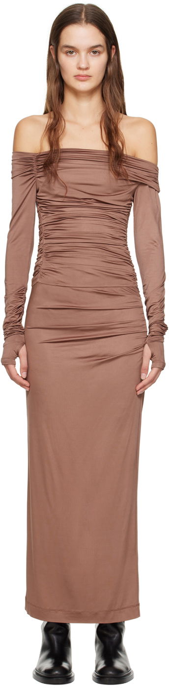 Mekko Helmut Lang Off-The-Shoulder Maxi Dress Ruskea | N10HW603