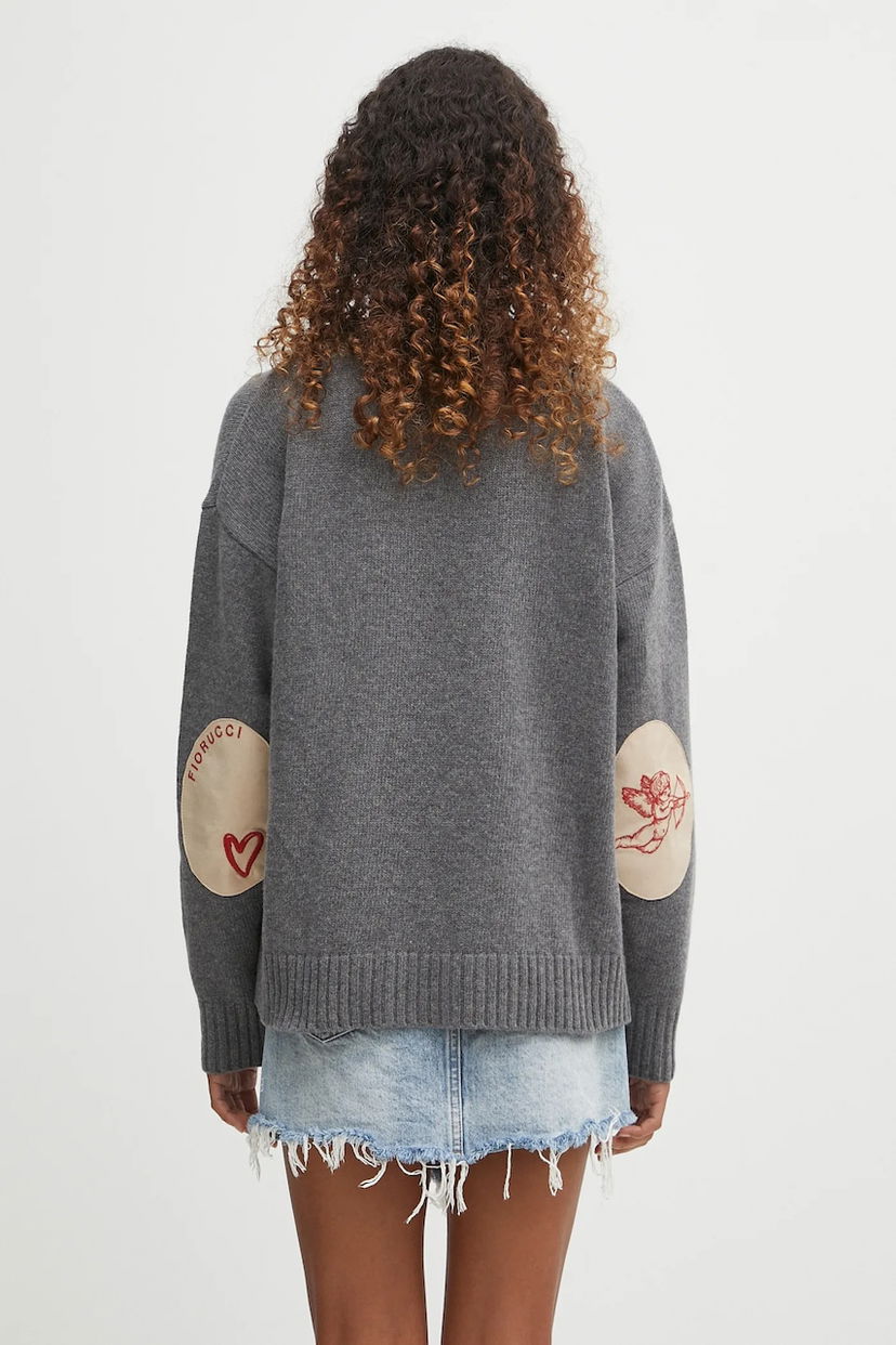 Villapaita Fiorucci Fiorucci Cupid Elbow Patch Wool Sweater Harmaa | W02FPKSW335KN03GY01