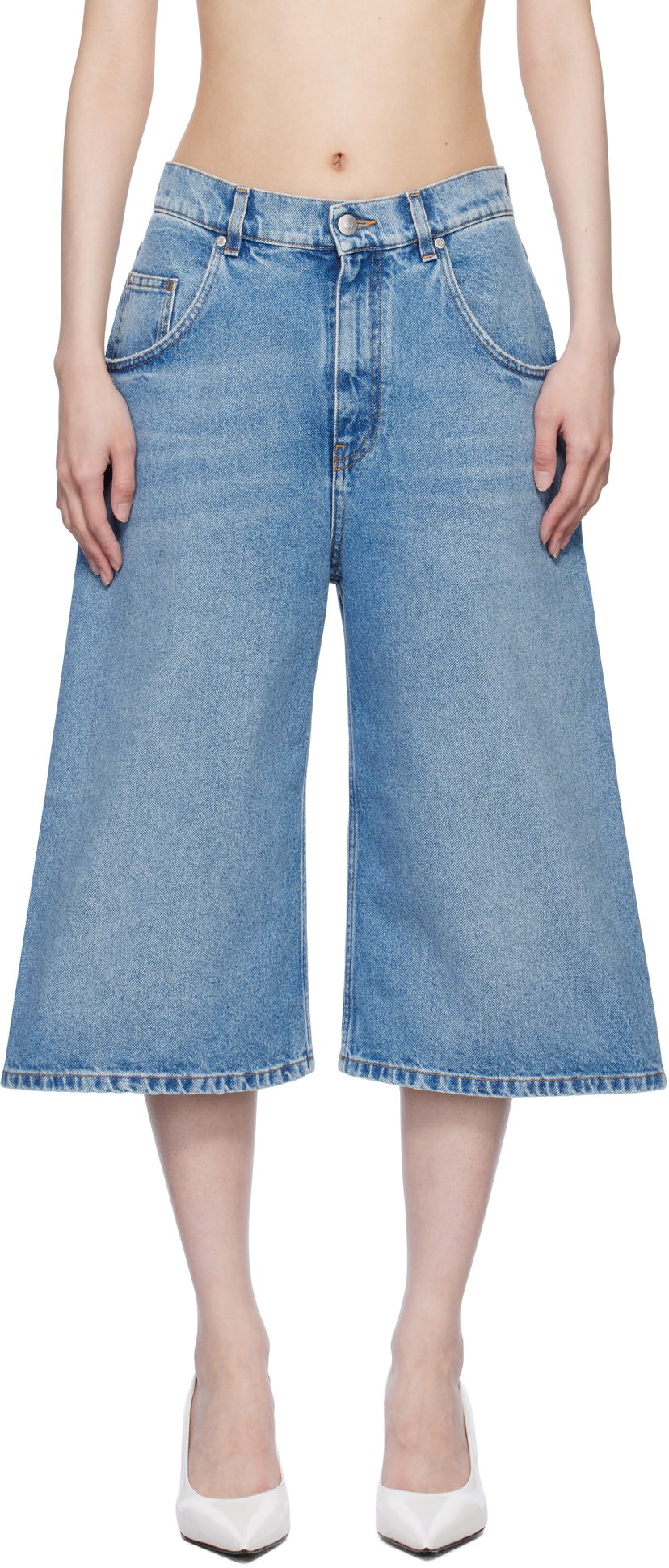 Shortsit Stella McCartney Stella McCartney Vintage Wash Denim Wide Leg Shorts Sininen | 6D03493SQH05