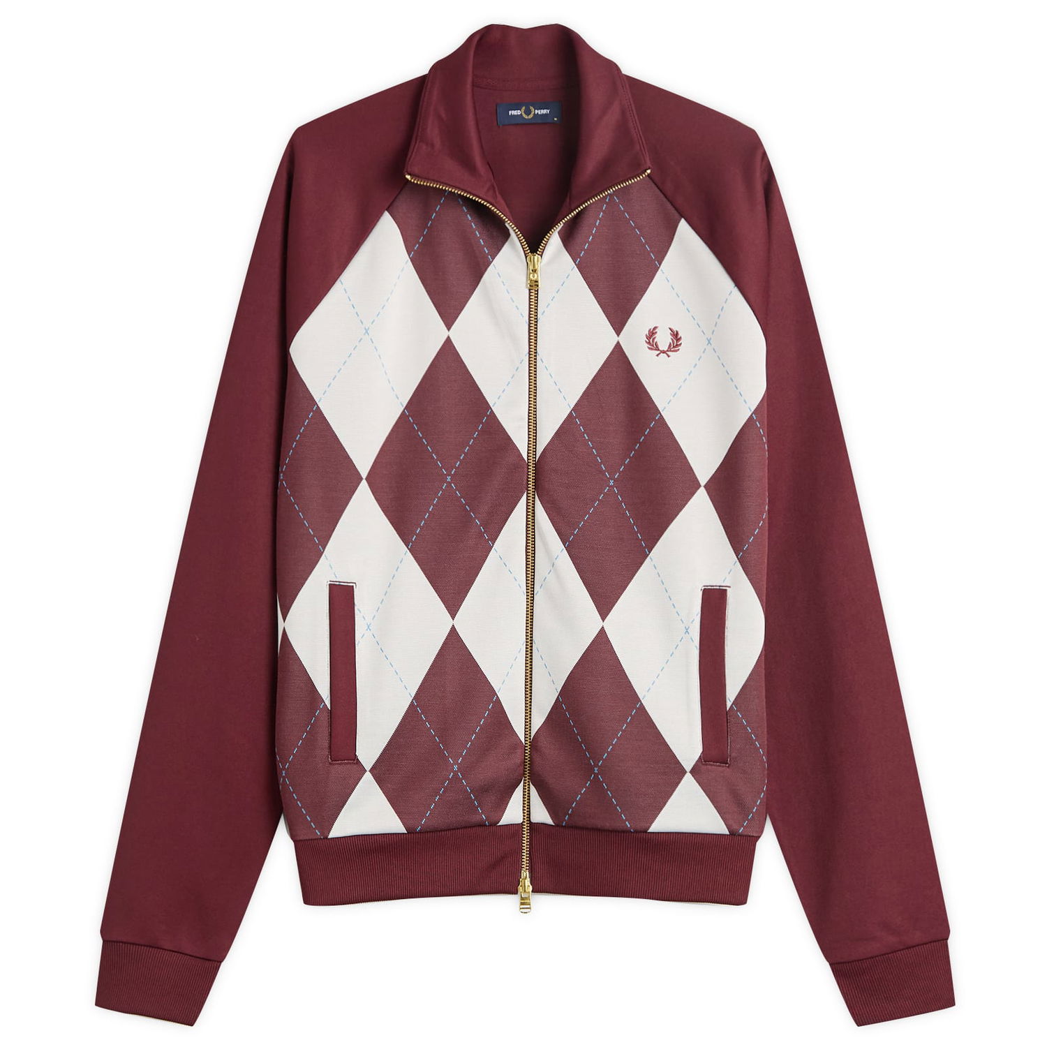 Takki Fred Perry Fred Perry Argyle Track Jacket, Size Large Burgundia | J1319-597, 1