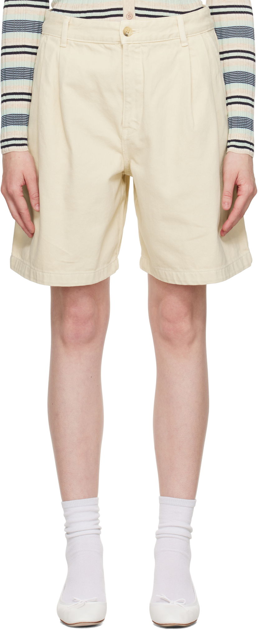 Shortsit MAISON KITSUNÉ Maison Kitsuné Pleated Bermuda Denim Shorts Keltainen | OW01114WD4012