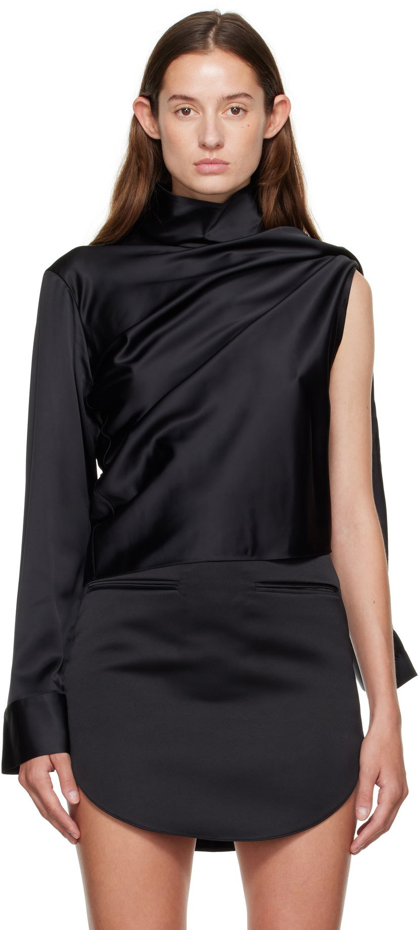 Paita Courrèges Courrèges Off-Shoulder Satin Top Musta | 325CCH094VI0073