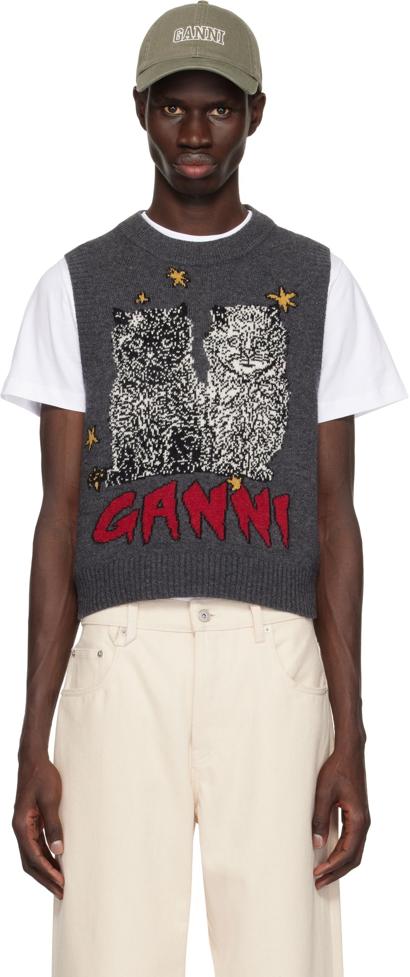 Villapaita GANNI GANNI Graphic Cats Knit Vest Harmaa | K2375