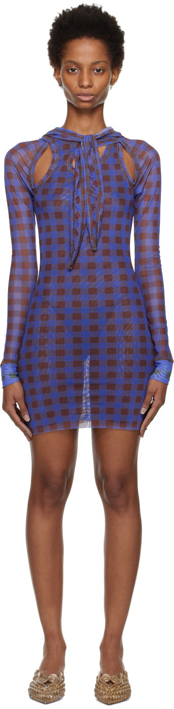 Mekko Ottolinger Ottolinger Checked Hooded Minidress Sininen | 101207