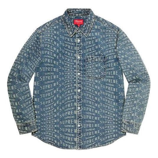 Paita Supreme Warp Jacquard Logos Denim Shirt Sininen | SUP-SS21-697