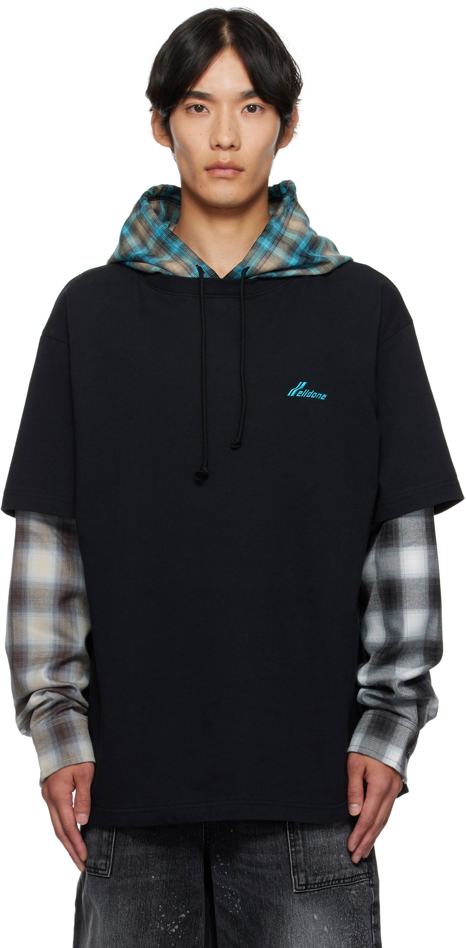 T-paita We11done We11done Checkered Layered T-Shirt Musta | WD-TT2-25-783-U-BK, 0