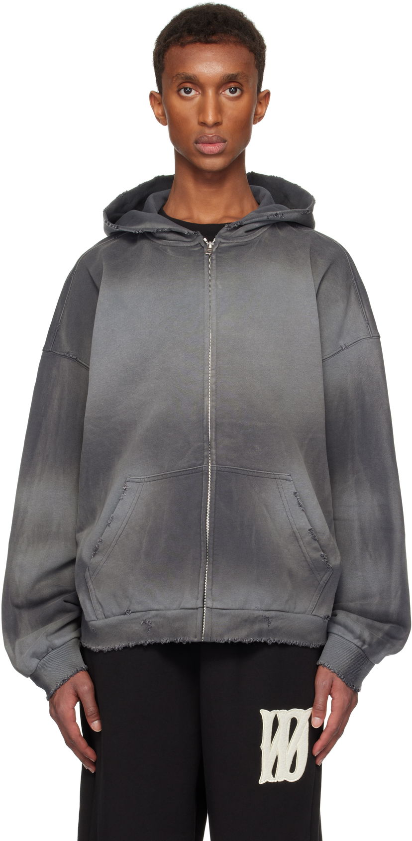 Huppari We11done We11done Distressed Zip-Up Hoodie Harmaa | WD-TJ3-24-833-U-CH