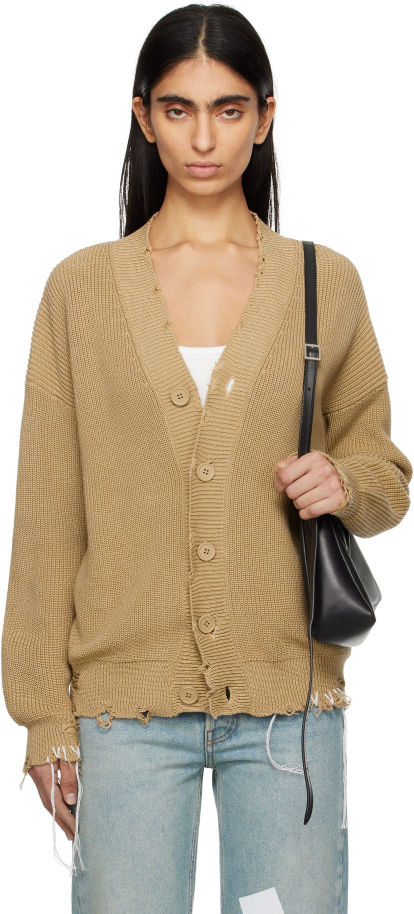 Villapaita Maison Margiela MM6 Maison Margiela Eaten Knit Cardigan Beige | SH0HP0008 M13089