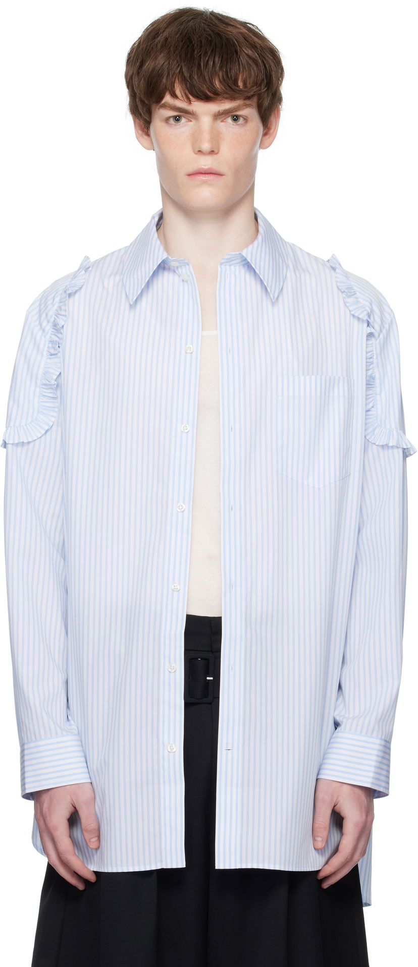 Paita Simone Rocha Simone Rocha Ruffle Shoulder Patch Tunic Shirt Sininen | 5383 1026