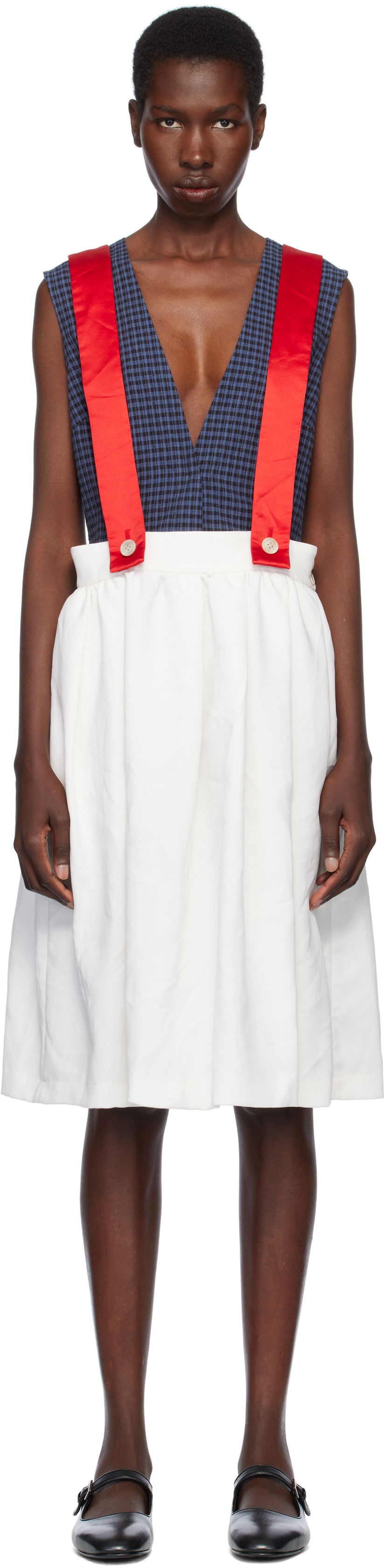 Hame Comme des Garçons Comme des Garçons Girl Gabardine & Satin Midi Skirt Valkoinen | NO-A005-051