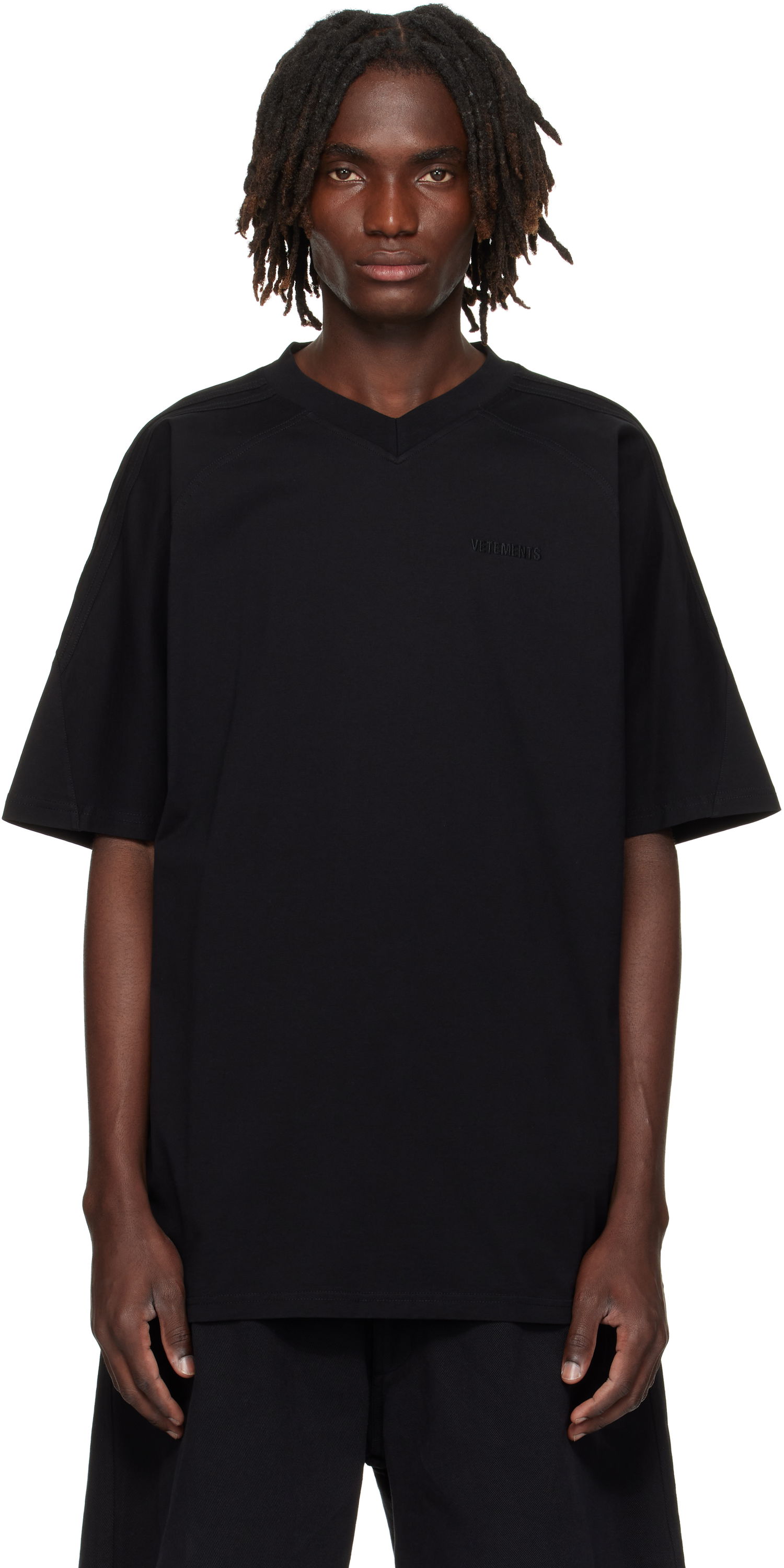 T-paita VETEMENTS Cut-Up V-Neck T-shirt Musta | UH76TR260B, 0