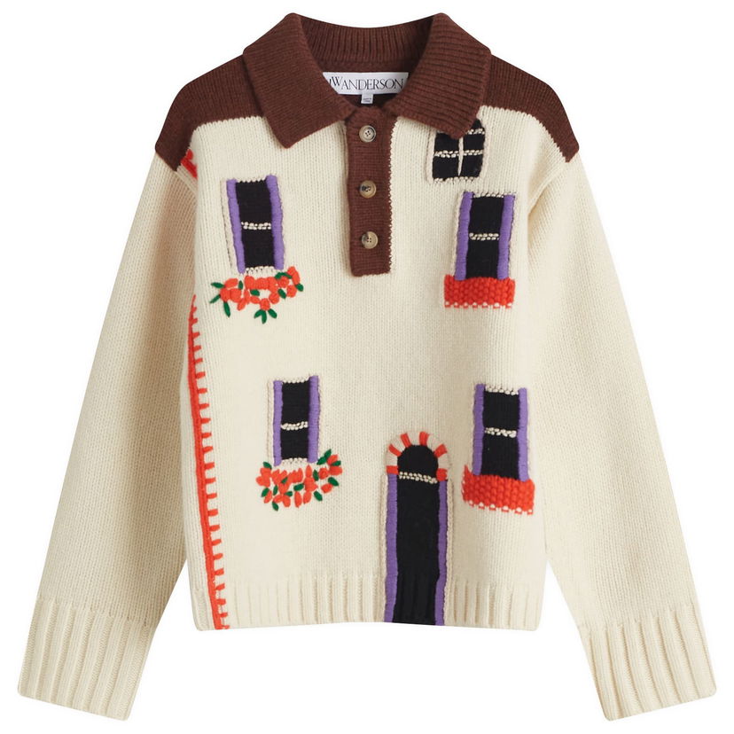 Villapaita JW Anderson House Polo Knit Jumper Valkoinen | KW1405-YN0413-130
