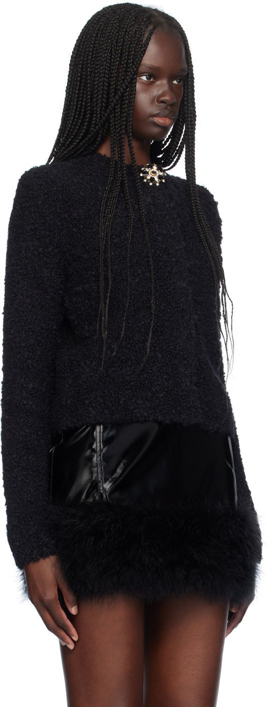 Villapaita Blumarine Blumarine Alpaca Brooch Cardigan With Feather Trim Musta | A444M120A, 1