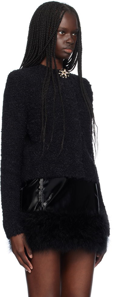 Villapaita Blumarine Blumarine Alpaca Brooch Cardigan With Feather Trim Musta | A444M120A, 1