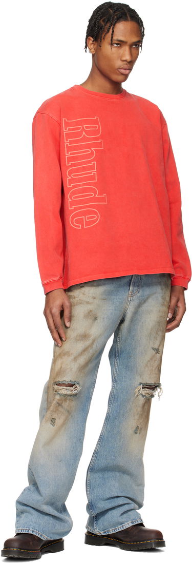 Huppari Rhude Rhude Side Logo Long Sleeve T-Shirt Punainen | RHPS25TT13012, 3