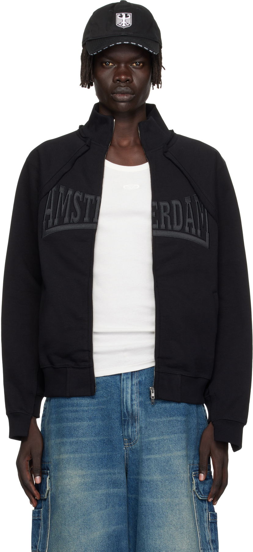 Huppari VETEMENTS VETEMENTS 'Amsterdam' Patched Zip-Up Sweatshirt Musta | UH76ZU760BB
